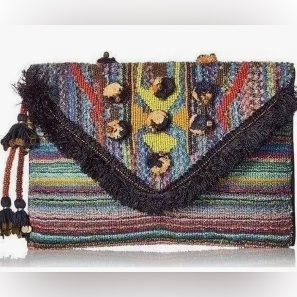 Steve Madden Colorful Bohemian Striped Clutch with Tassels